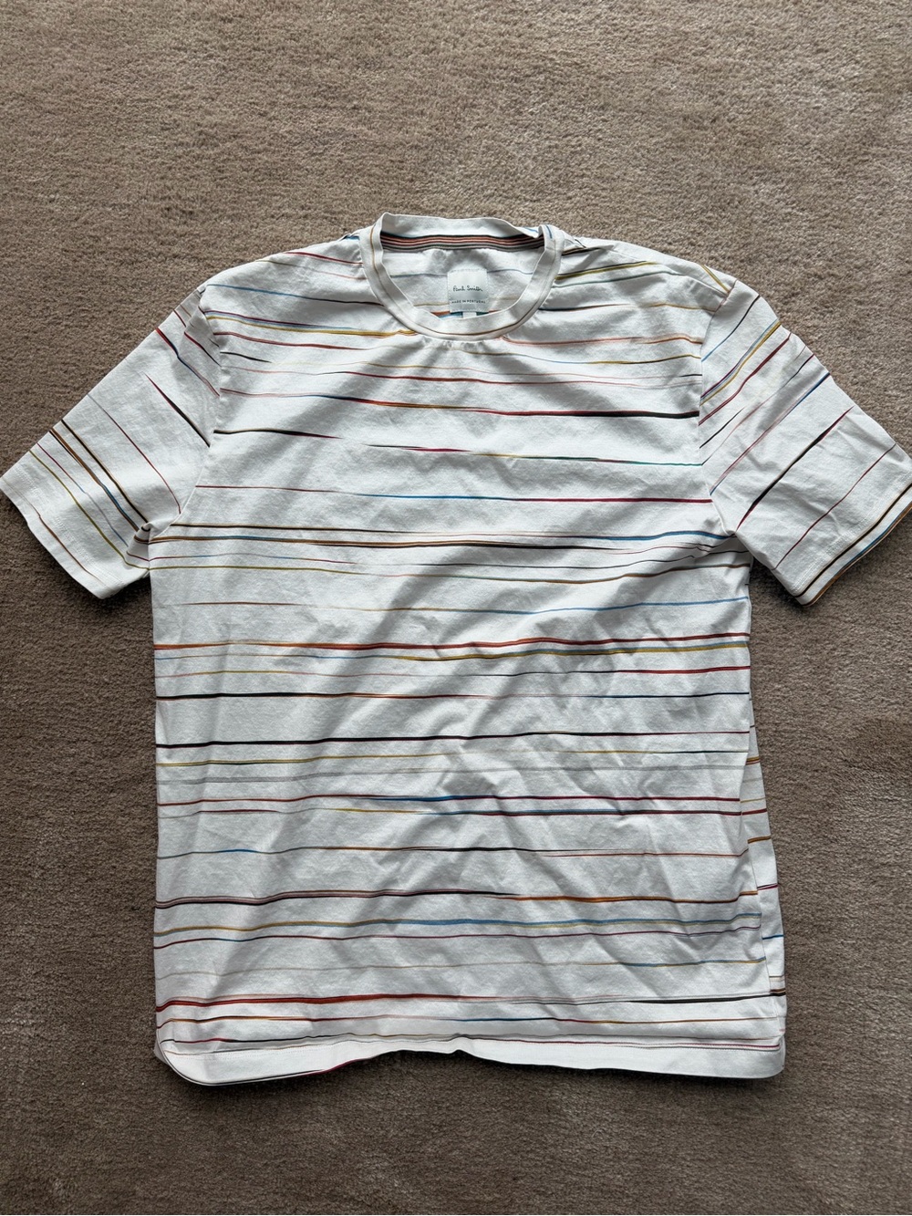 Paul Smith White Crewneck Tee with Multicolor Stripes
